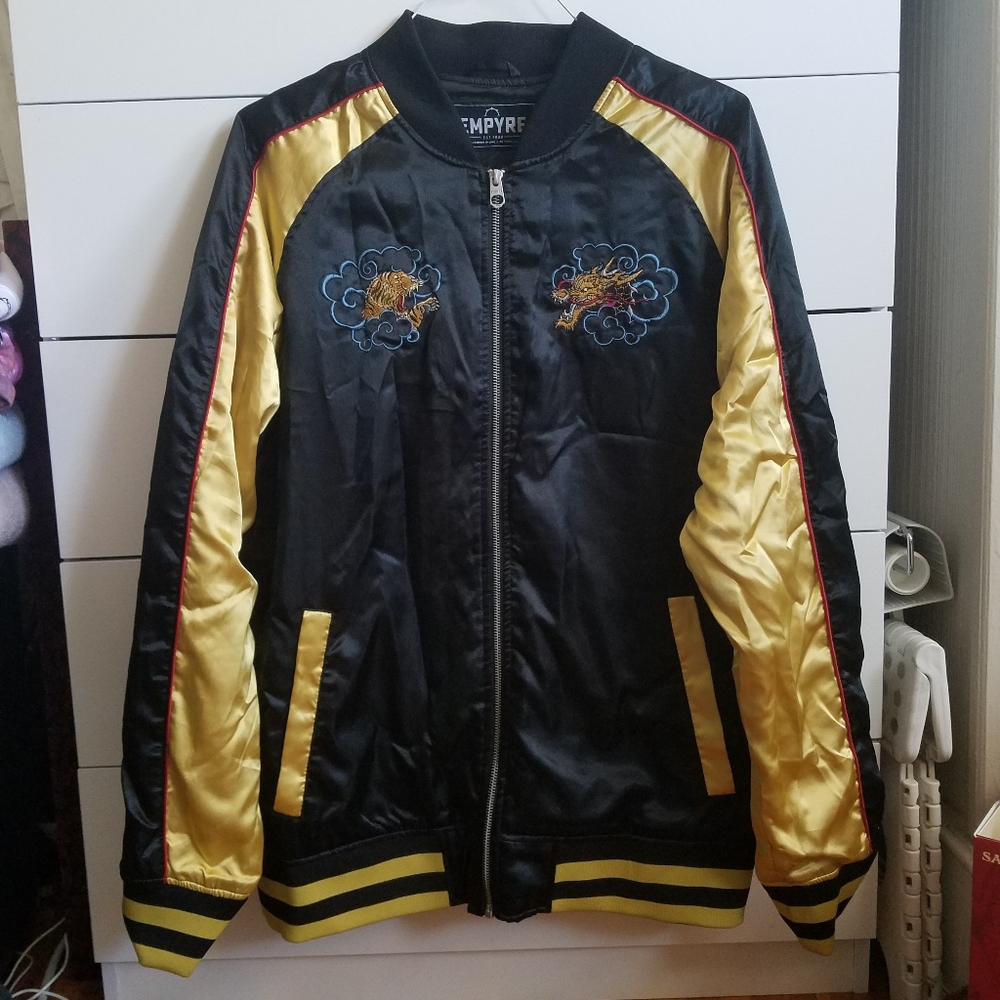 Black and Gold Embroidered Zip Jacket